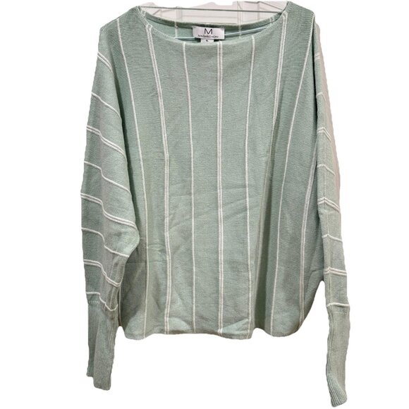 Magaschoni Sweater Womens XL Green White Stripe Long Sleeve Viscose Blend Spring - Picture 2 of 7